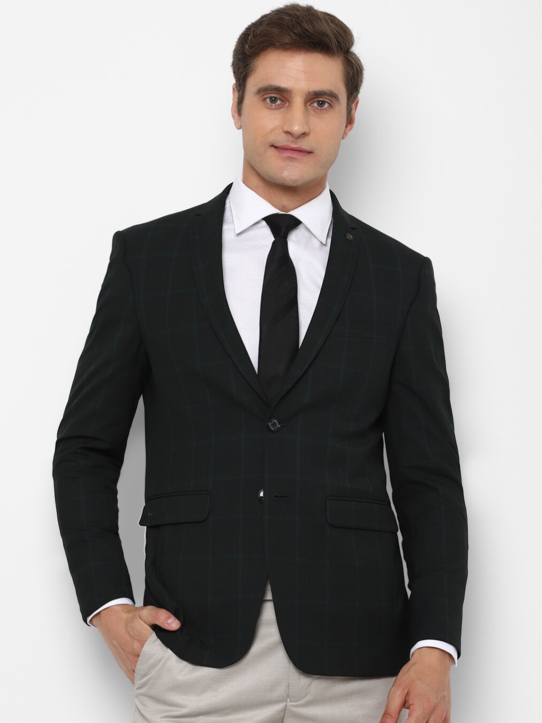 

Allen Solly Men Black Checked Slim-Fit Single-Breasted Blazer