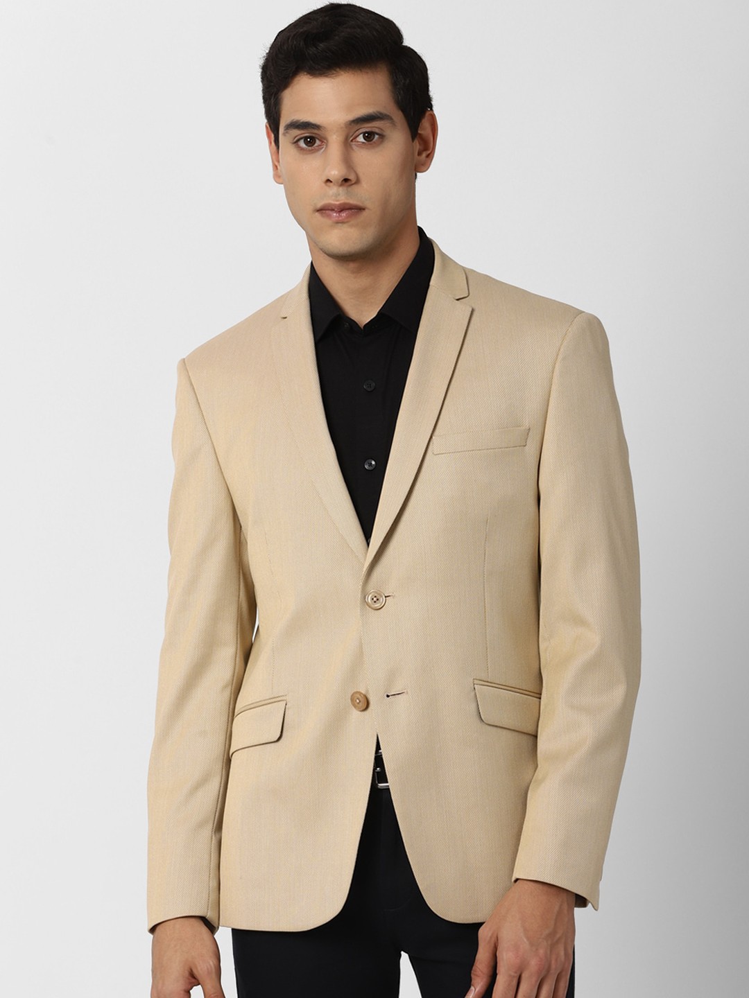 

V Dot Men Khaki-Colored Solid Slim-Fit Single-Breasted Formal Blazer