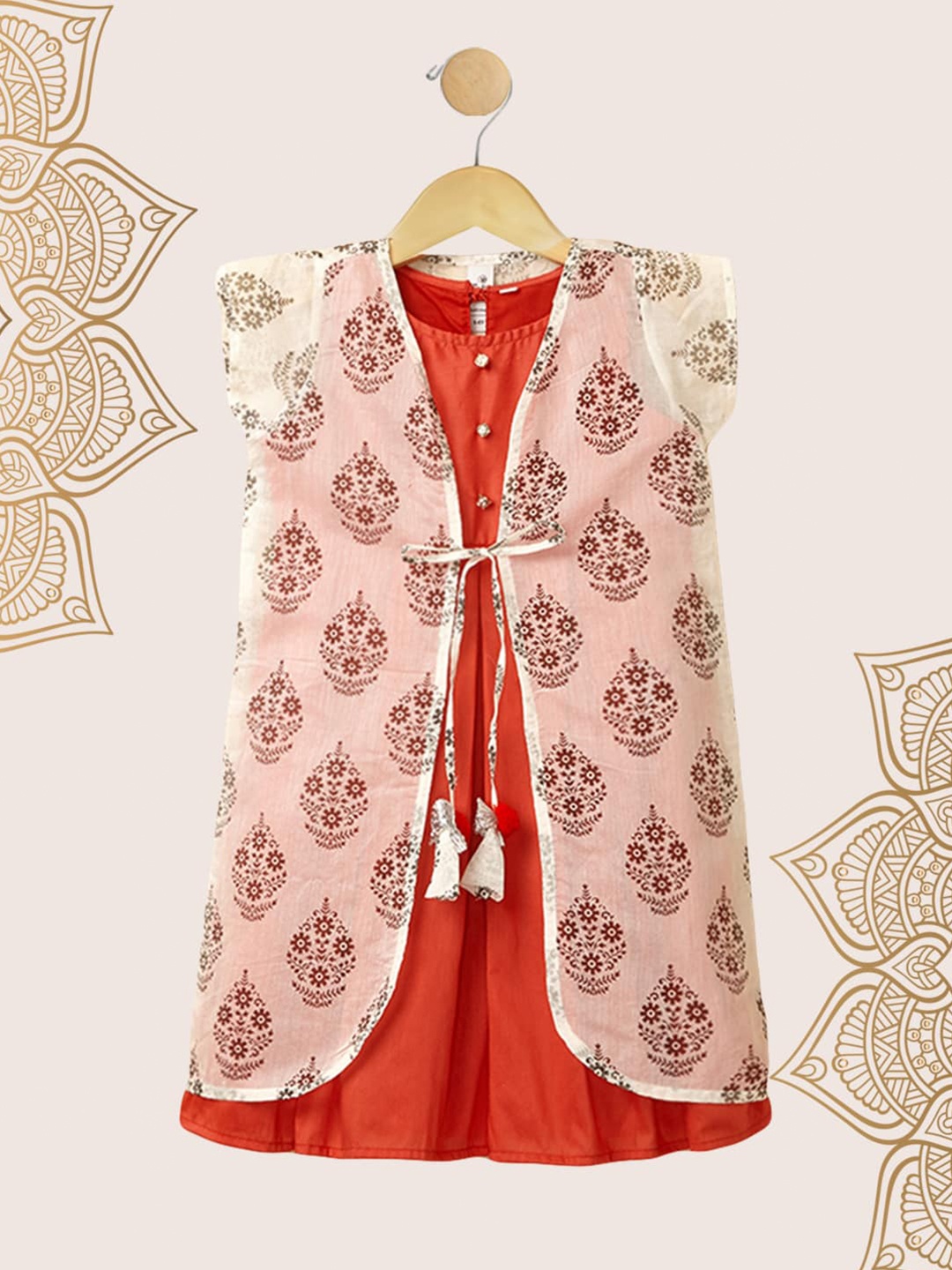 

The Magic Wand Red & Off White Ethnic A-Line Dress