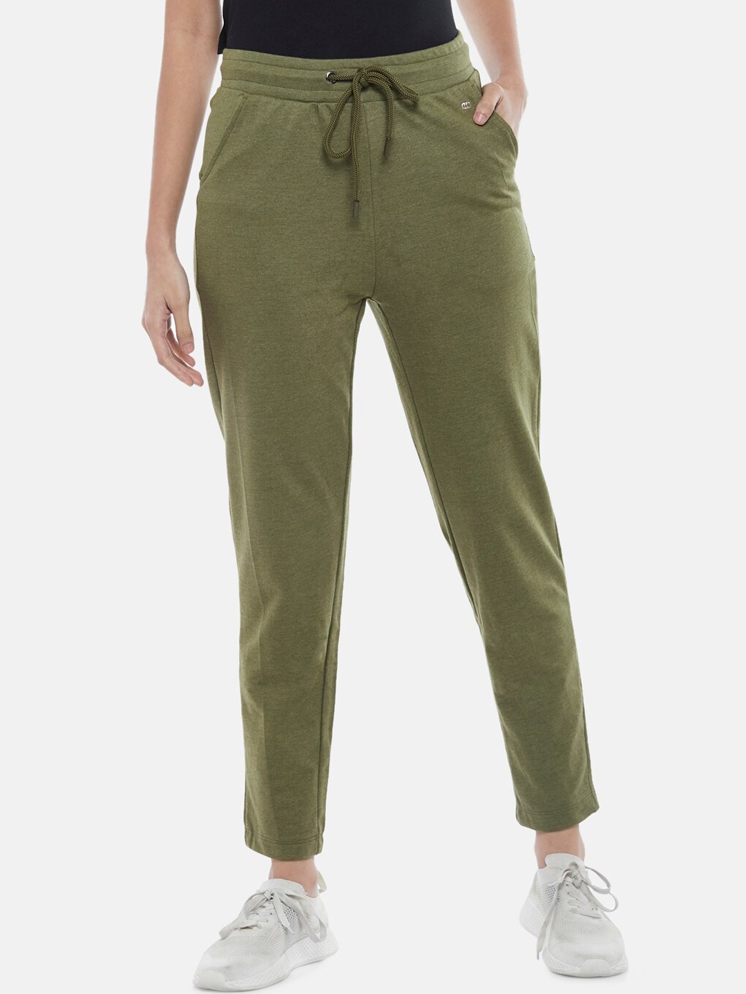 

Ajile by Pantaloons Women Olive Green Coloured Solid Cotton Track Pants