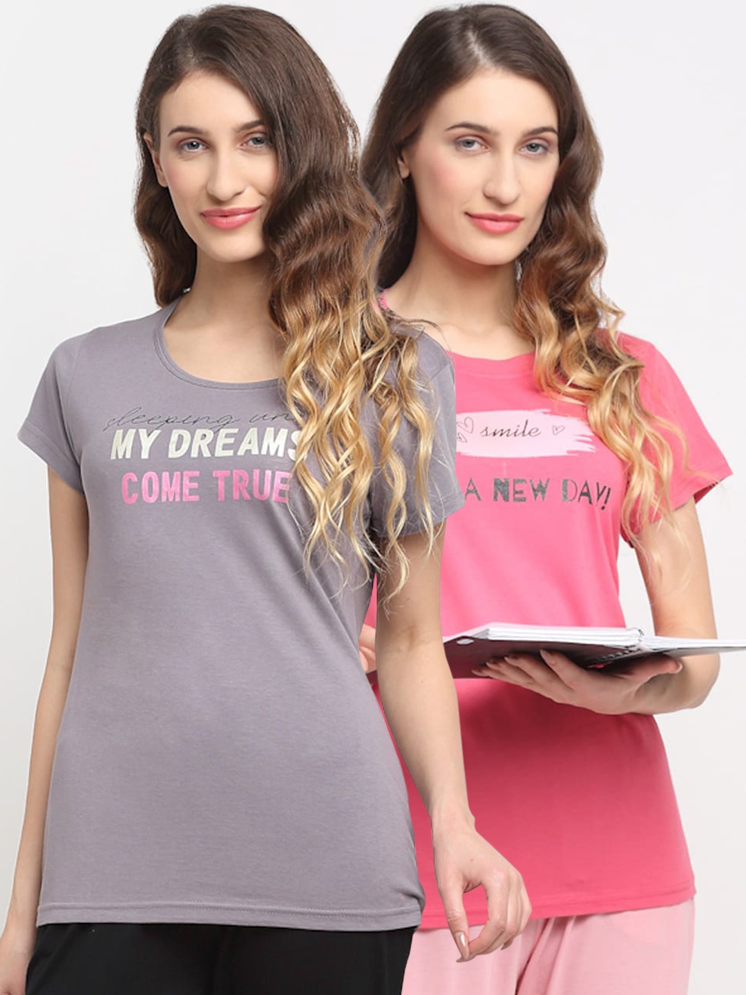 

Kanvin Women Pack Of 2 Printed Lounge T-shirt, Pink