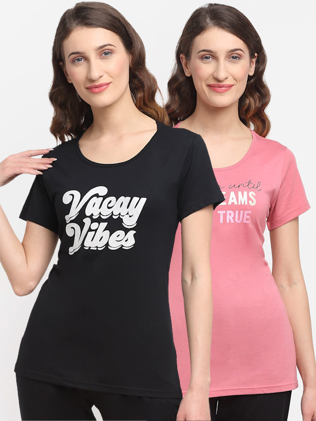 

Kanvin Women Pack Of 2 Printed Lounge T-Shirts, Black