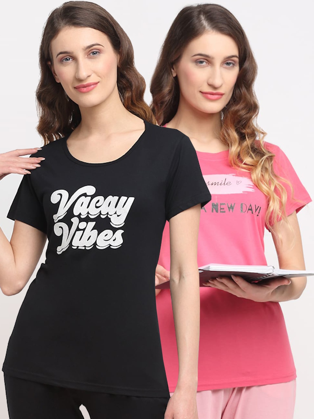 

Kanvin Women Pack Of 2 Printed Lounge T-Shirts, Pink
