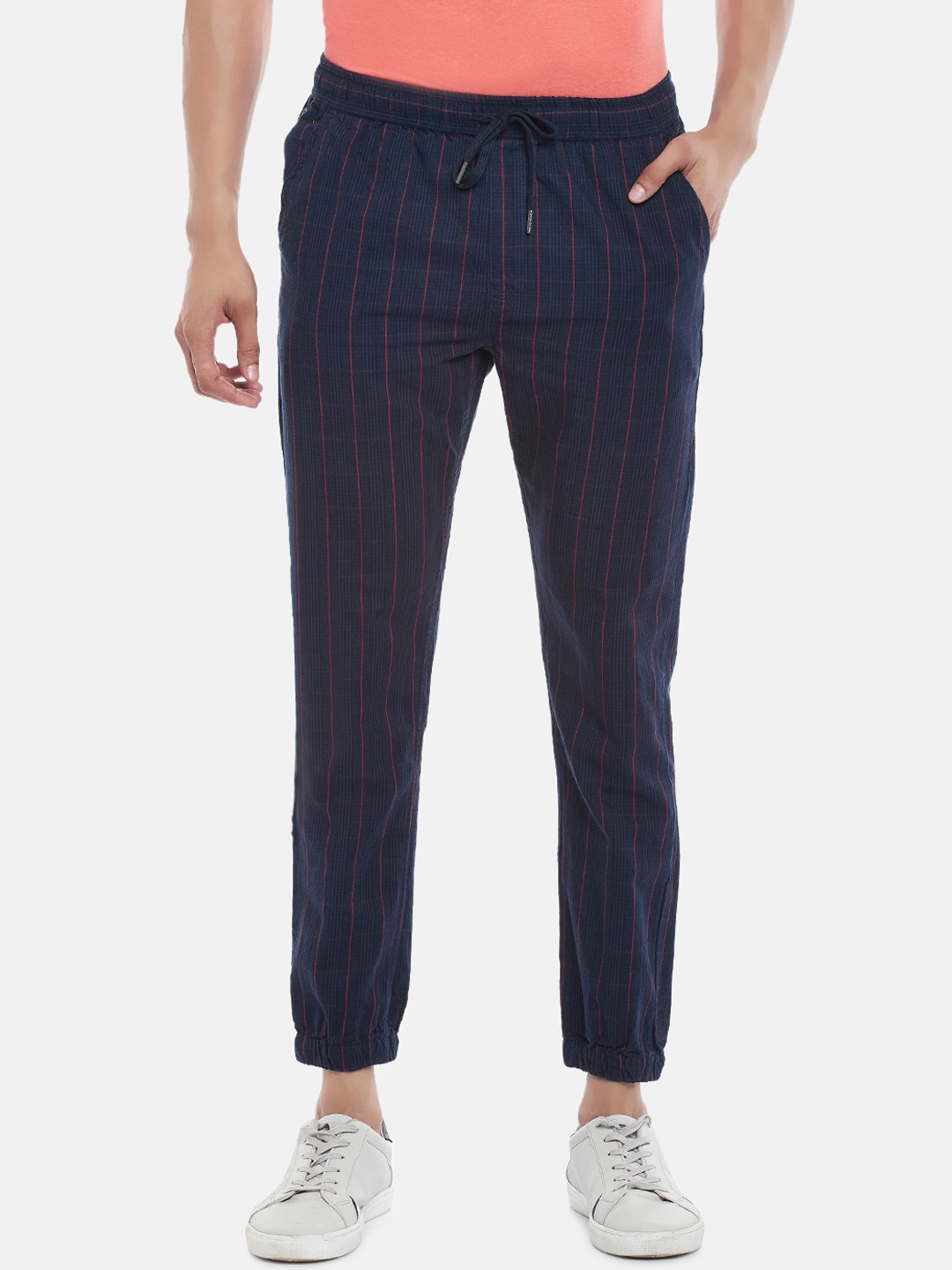 

Urban Ranger by pantaloons Men Navy Blue Striped Printed Joggers