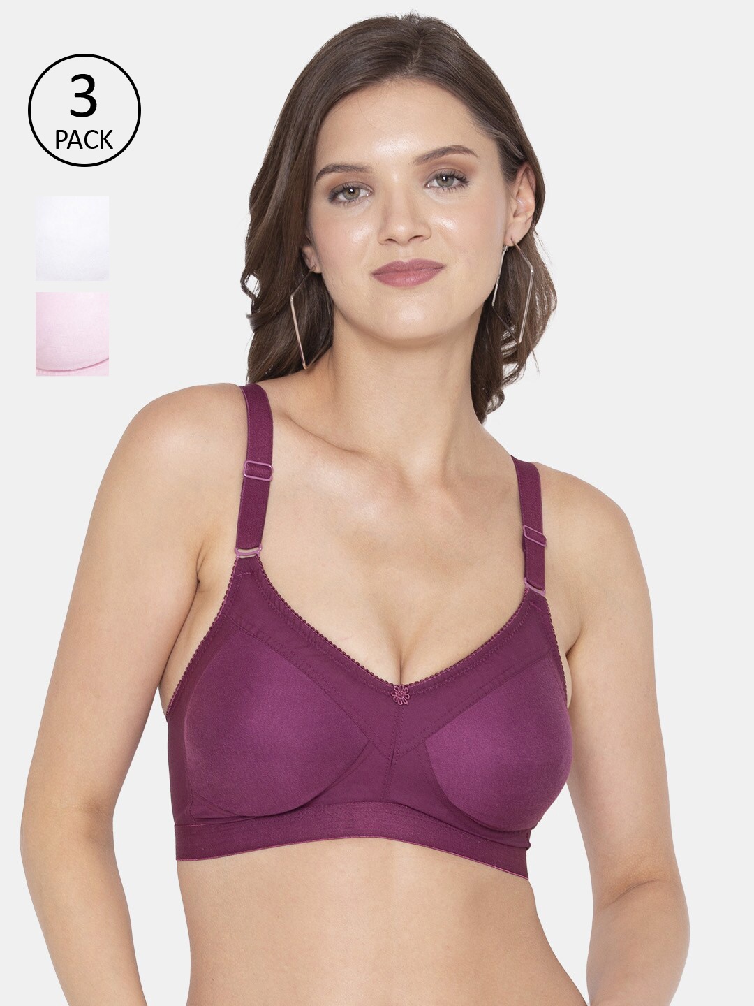 

Souminie Pack of 3 Magenta & White Cotton Seamless Bra