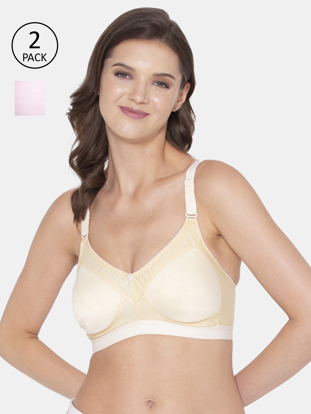 

Souminie Pack of 2 Beige & Pink Cotton Seamless Bra