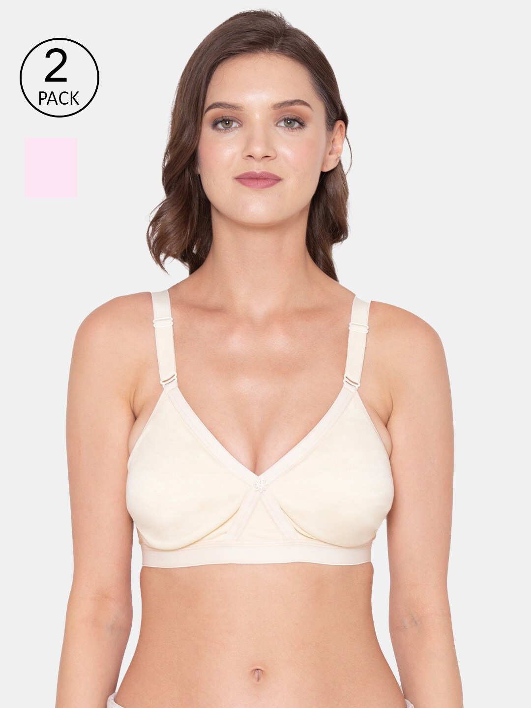 

Souminie Pack of 2 Beige & Pink Cotton Seamless Bra