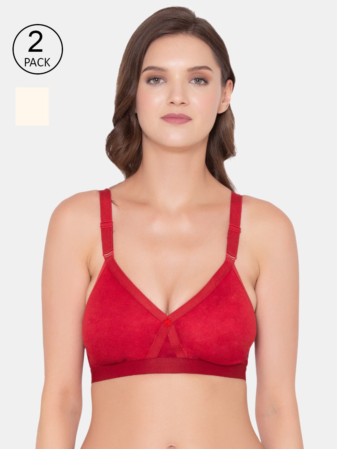 

Souminie Pack of 2 Red & Beige Cotton Seamless Bra