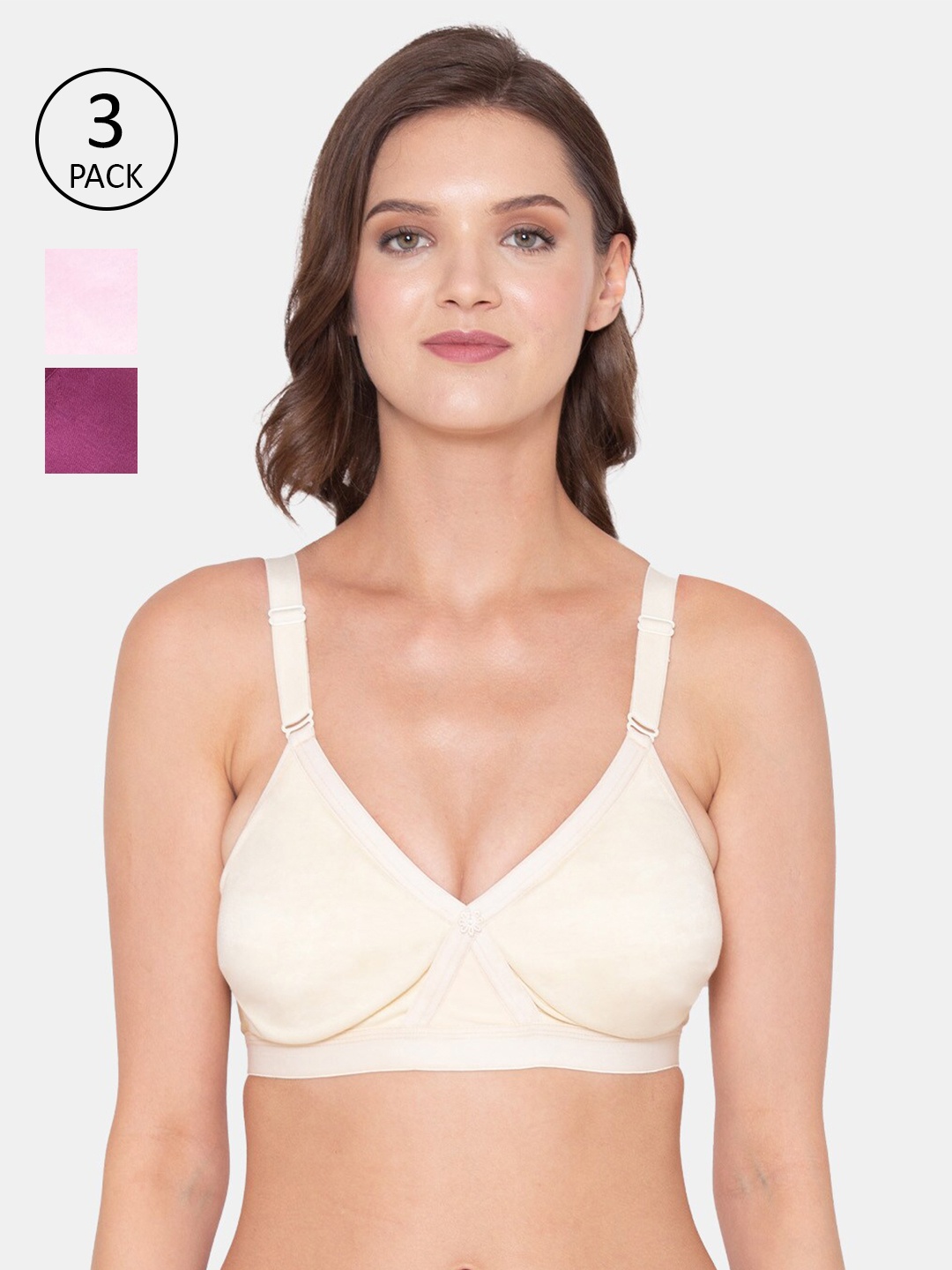 

Souminie Pack of 3 Plus Size Solid Cotton Everyday Bras, Beige