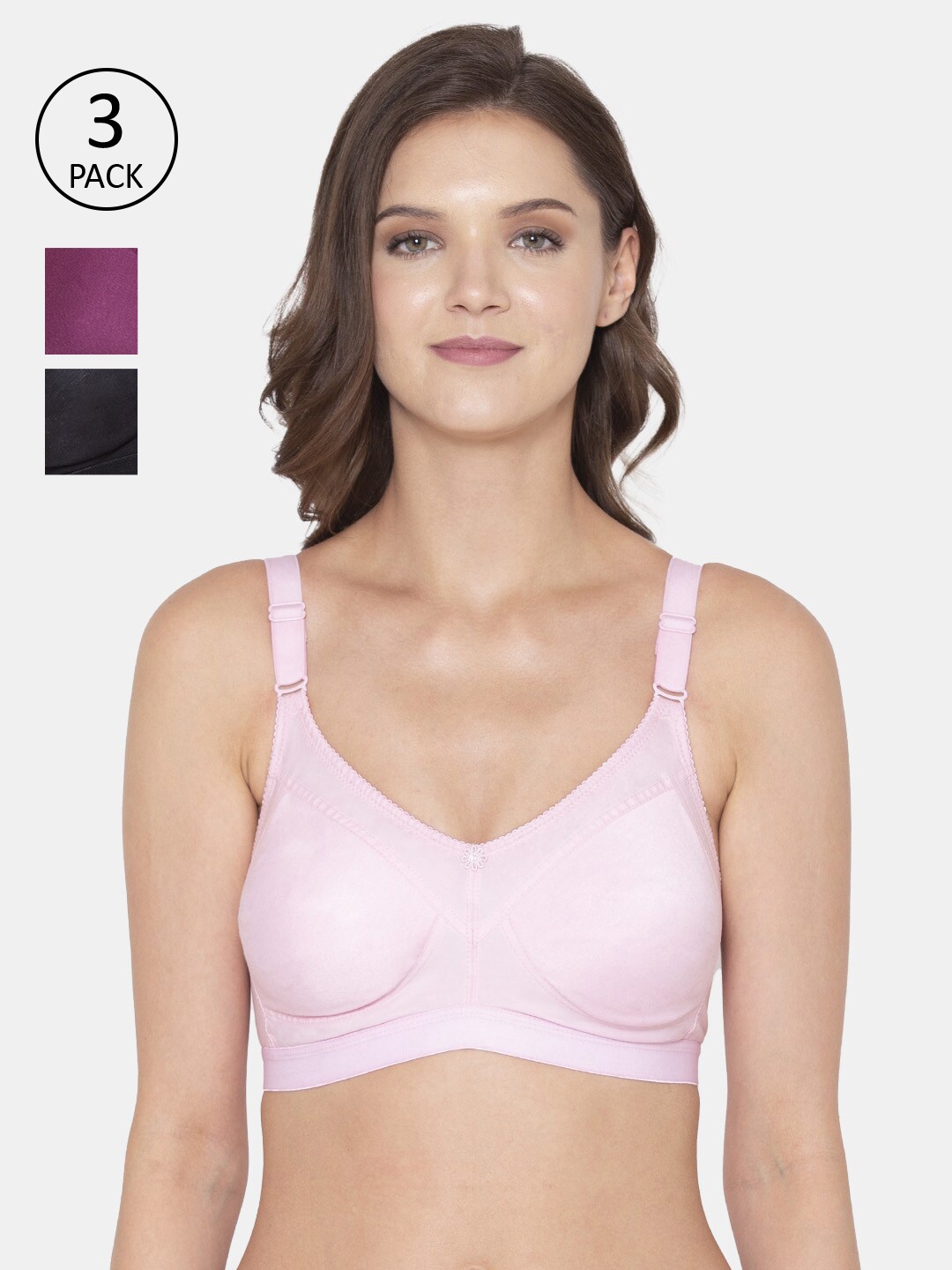

Souminie Pink & Burgundy Set of 3 Solid Non Padded Cotton Bra