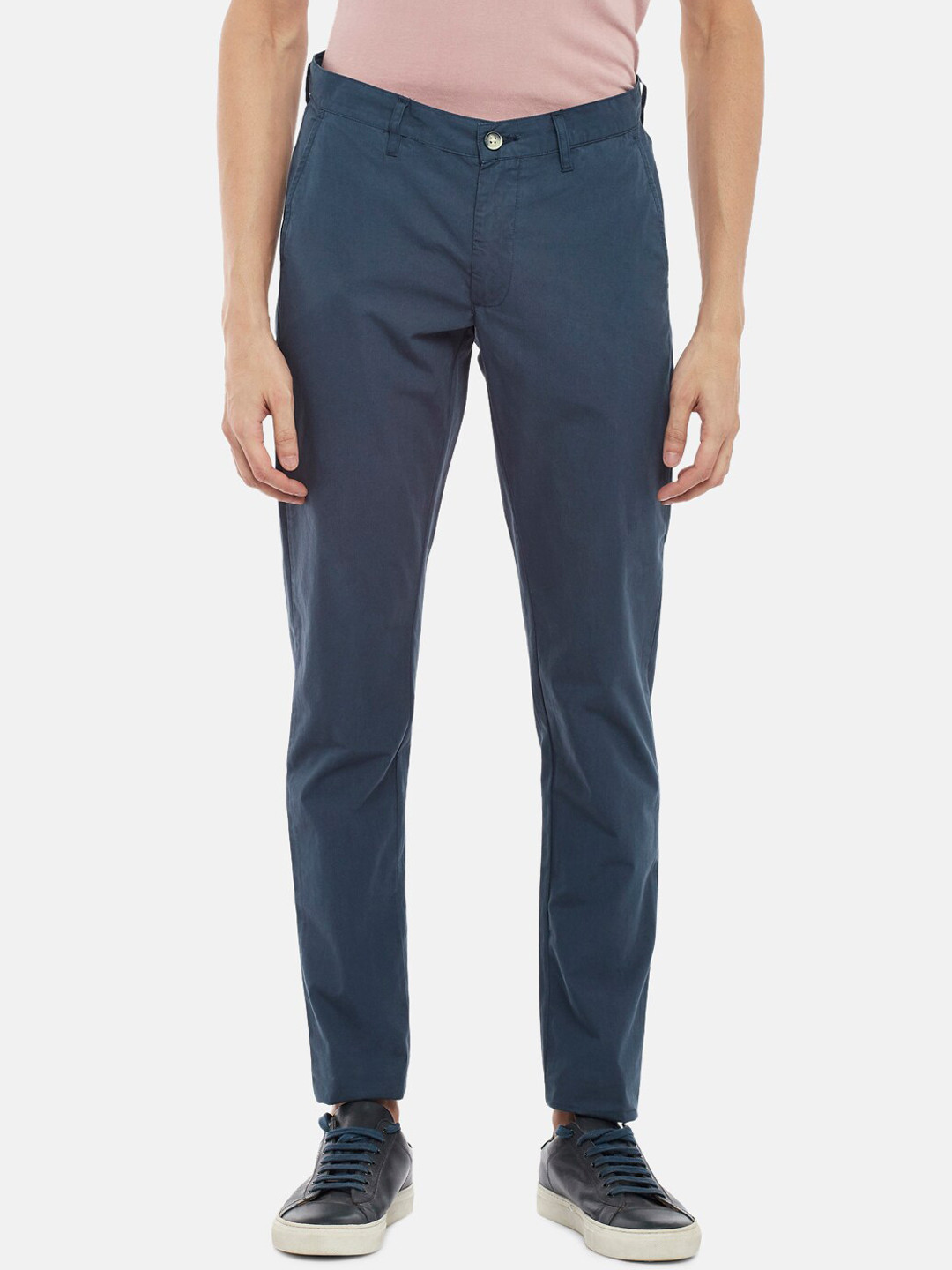 

People Men Navy Blue Slim Fit Trousers