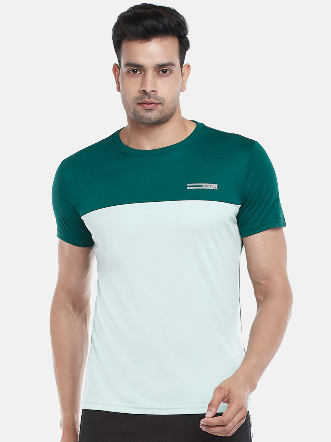 

Ajile by Pantaloons Men Green & Blue Colourblocked Slim Fit T-shirt