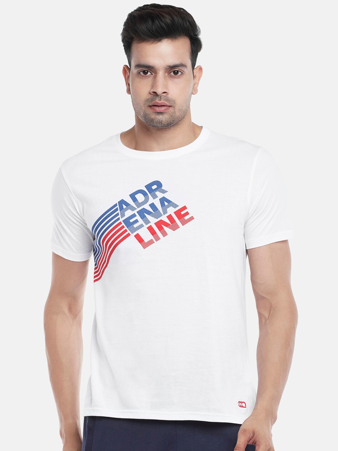 

Ajile by Pantaloons Men White & Blue Printed Slim Fit Cotton T-shirt