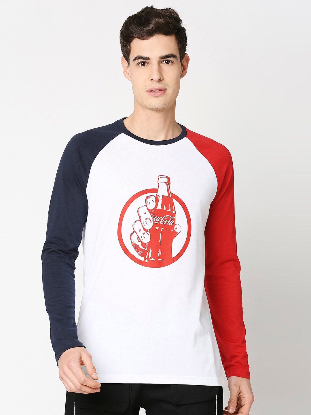 

Bewakoof Men White & Black Colourblocked Pure Cotton T-shirt