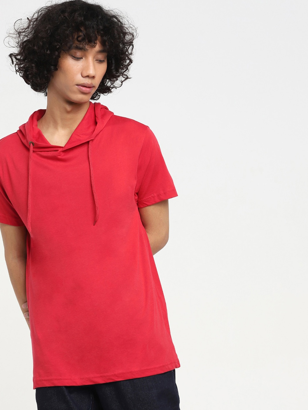 

Bewakoof Men Red Hooded Pure Cotton T-shirt