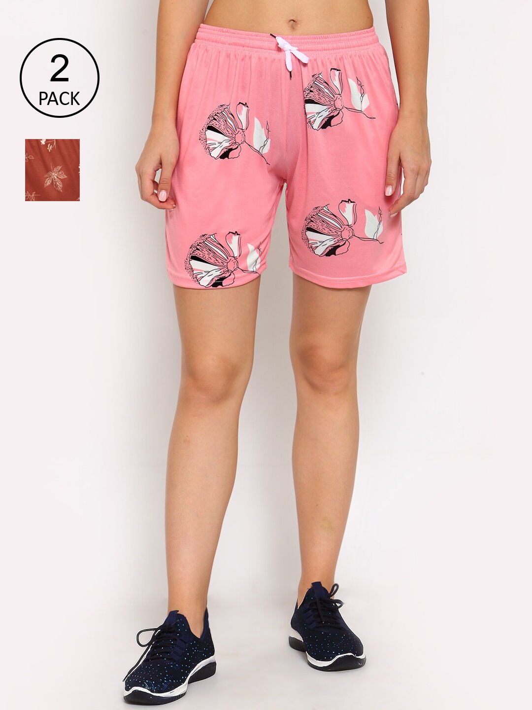 

KLOTTHE Women Red & Pink Set Of 2 Floral Printed Rapid Dry Outdoor Shorts