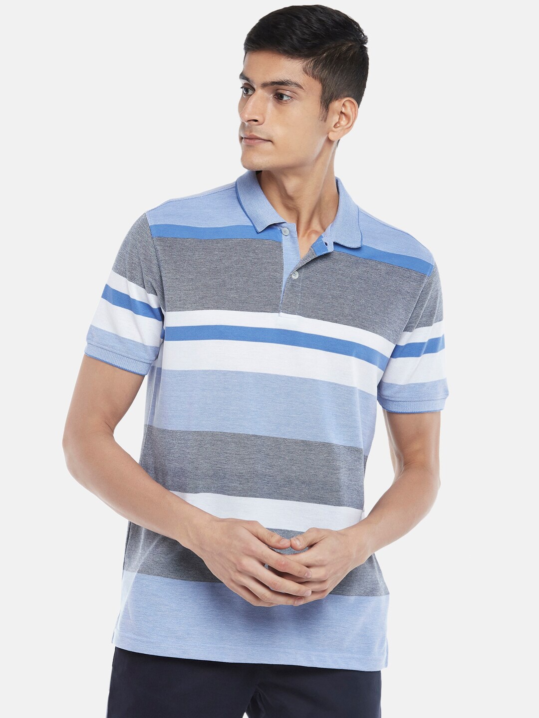 

BYFORD by Pantaloons Men Blue & Grey Striped Slim Fit Outdoor T-shirt