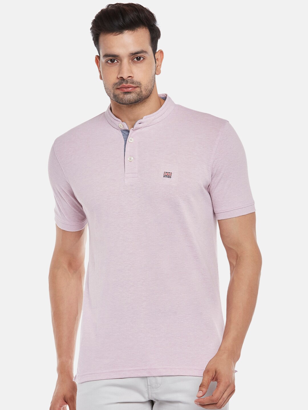 

BYFORD by Pantaloons Men Pink Henley Neck Slim Fit Outdoor T-shirt