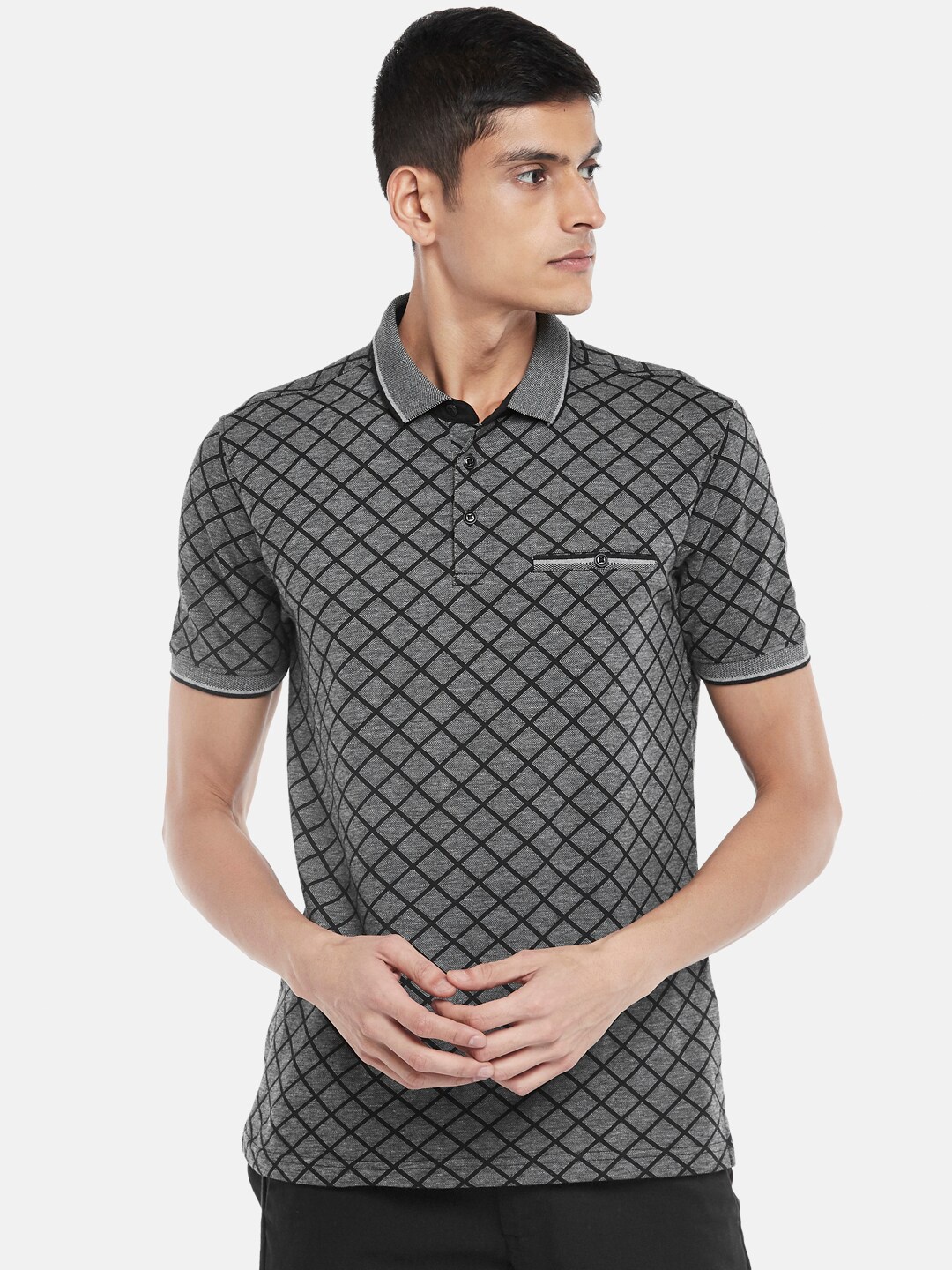 

BYFORD by Pantaloons Men Black Printed Polo Collar Slim Fit Outdoor T-shirt