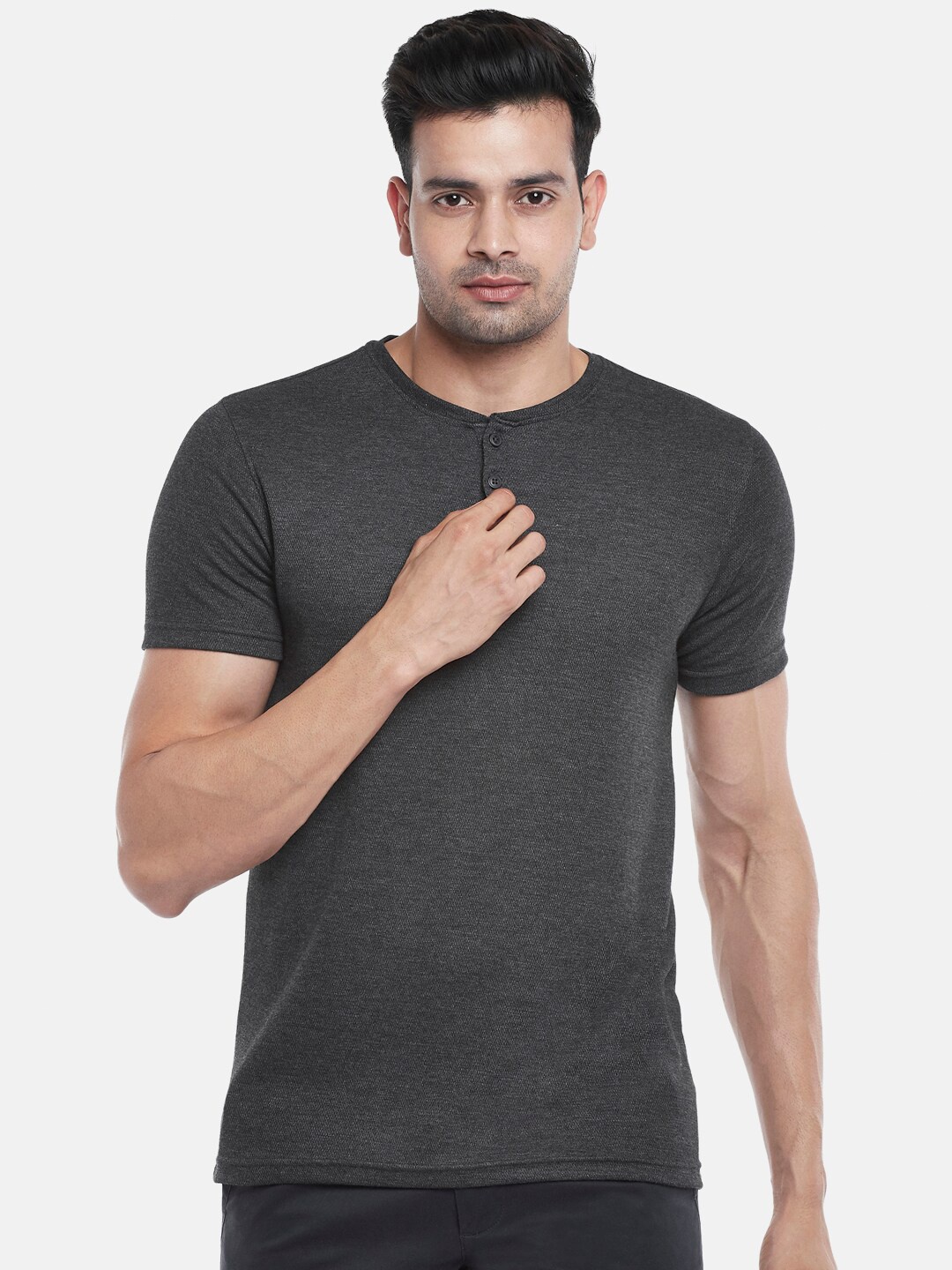 

BYFORD by Pantaloons Men Grey Henley Neck Slim Fit Outdoor T-shirt