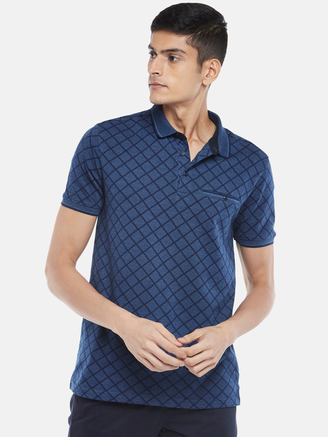 

BYFORD by Pantaloons Men Blue Printed Polo Collar Slim Fit Outdoor T-shirt