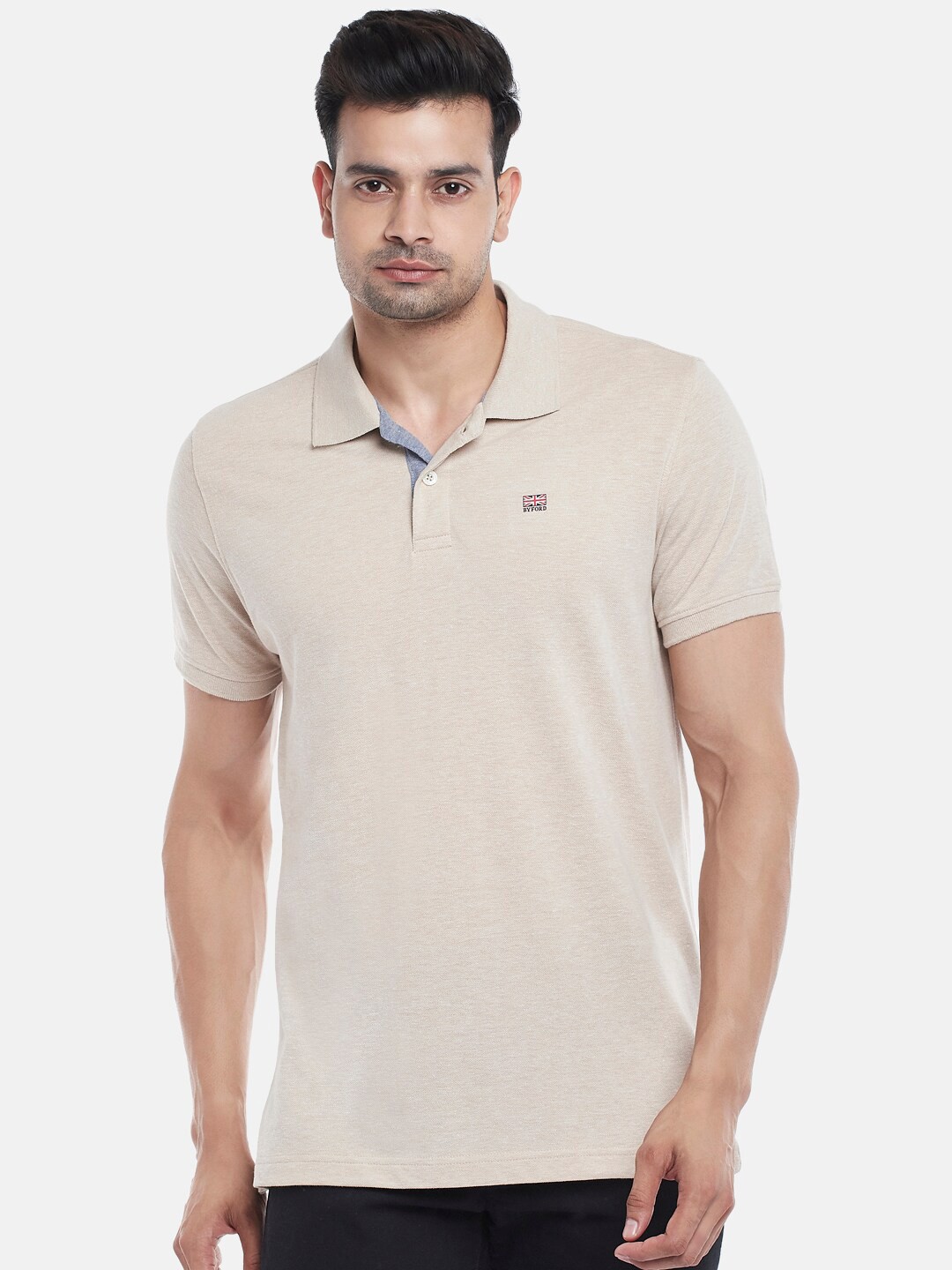 

BYFORD by Pantaloons Men Beige Polo Collar Slim Fit Outdoor T-shirt