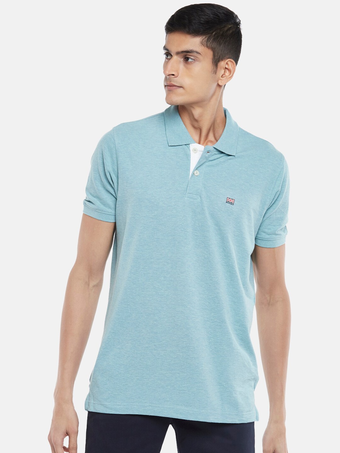 

BYFORD by Pantaloons Men Sea Green Polo Collar Slim Fit Outdoor T-shirt