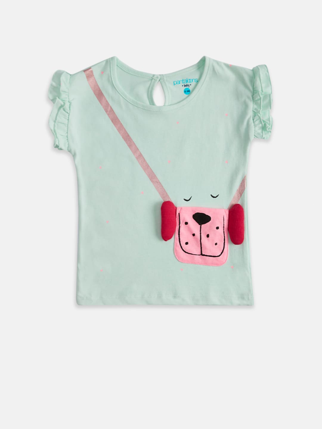 

Pantaloons Baby Girls Green Extended Sleeves Applique Cotton T-shirt