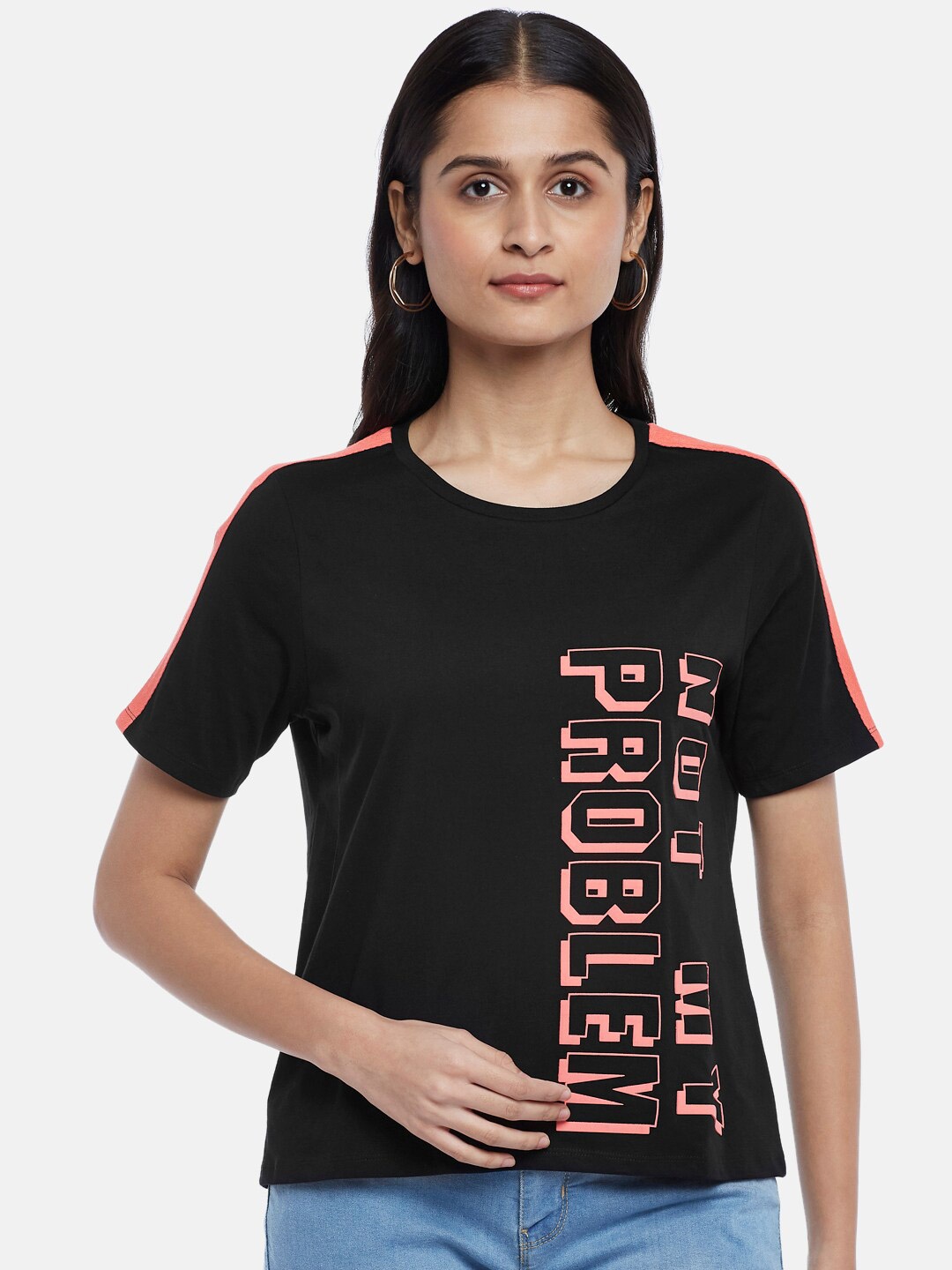 

People Women Black Typography Printed T-shirt