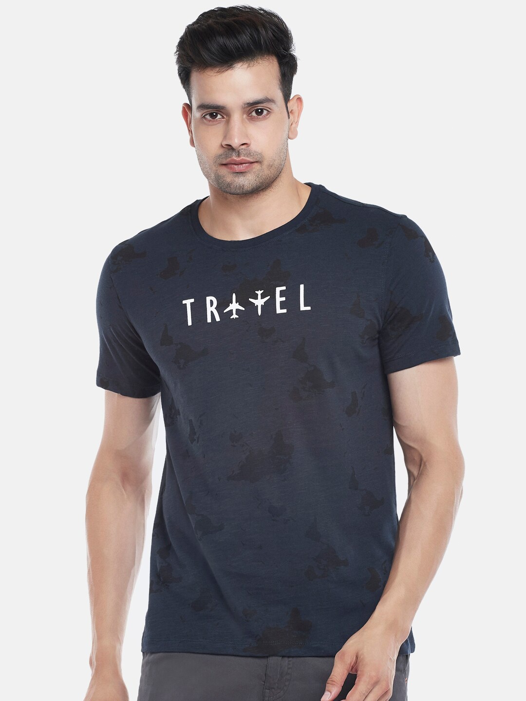 

Urban Ranger by pantaloons Men Navy Blue Printed Slim Fit T-shirt