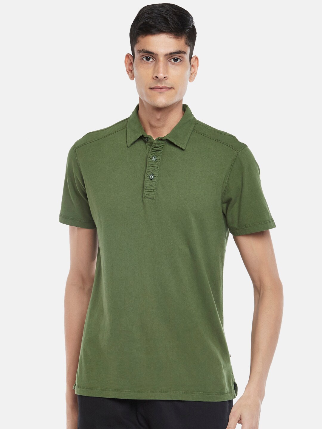 

Urban Ranger by pantaloons Men Olive Green Polo Collar Slim Fit T-shirt