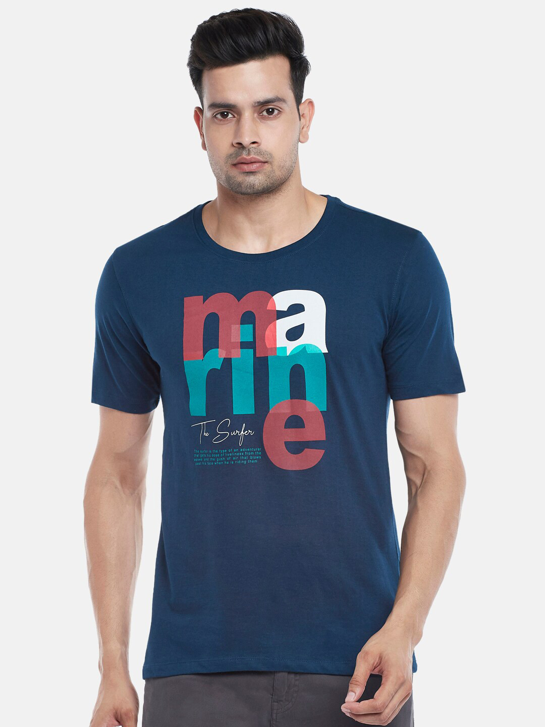 

Urban Ranger by pantaloons Men Teal Typography Printed Slim Fit T-shirt