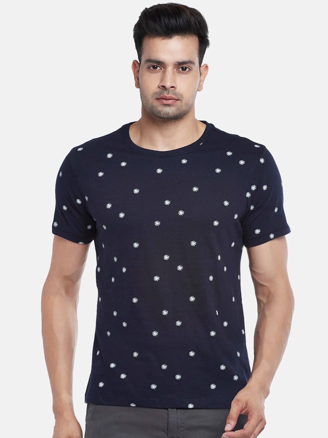 Urban Ranger by pantaloons Men Navy Blue Printed Slim Fit T-shirt