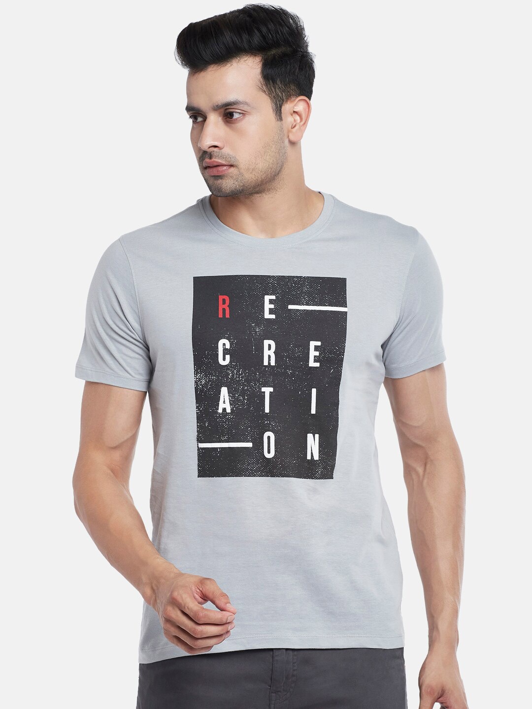 

Urban Ranger by pantaloons Men Grey Printed Slim Fit T-shirt