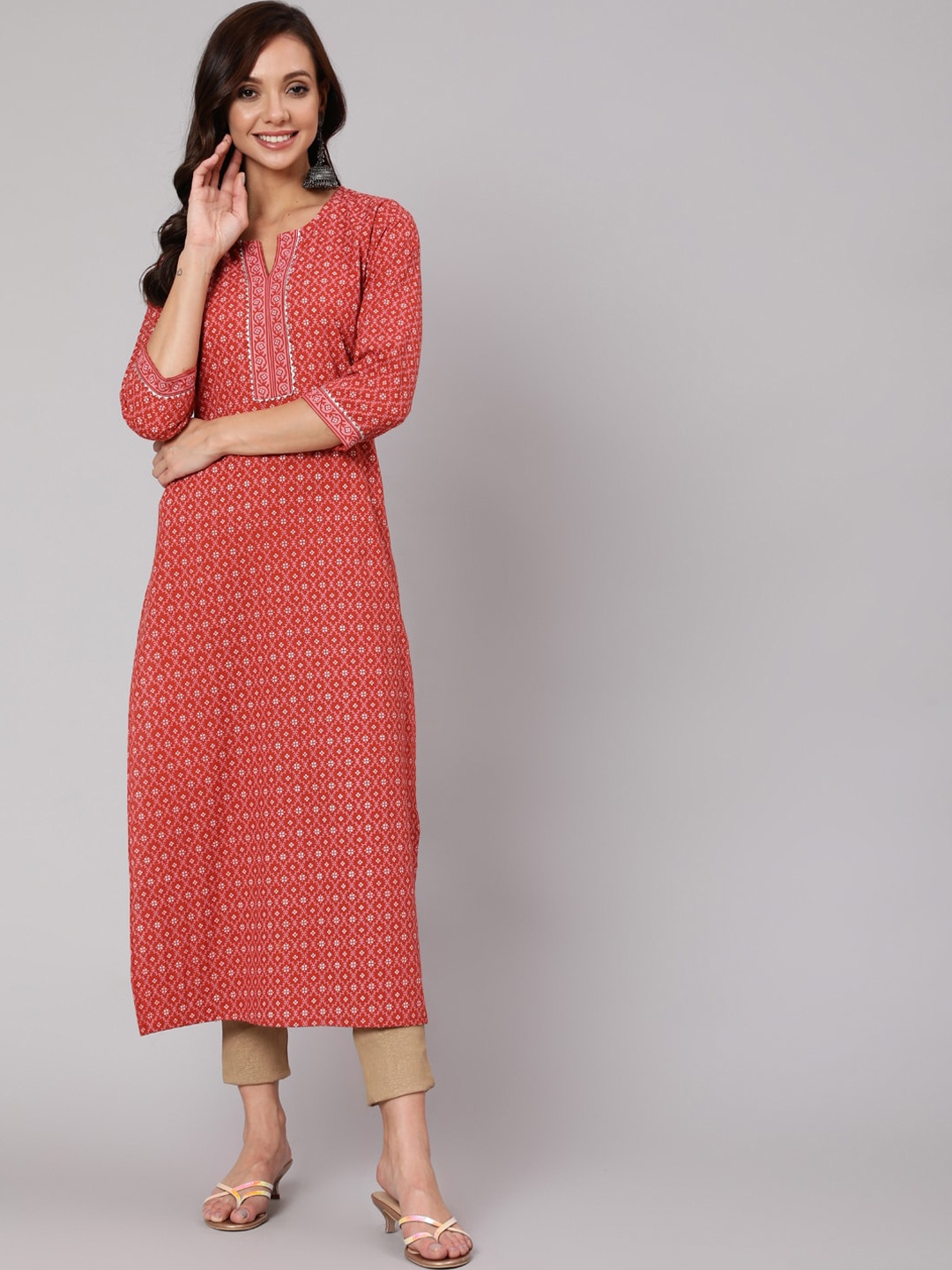

AASI - HOUSE OF NAYO Women Rust Geometric Printed Cotton Kurta