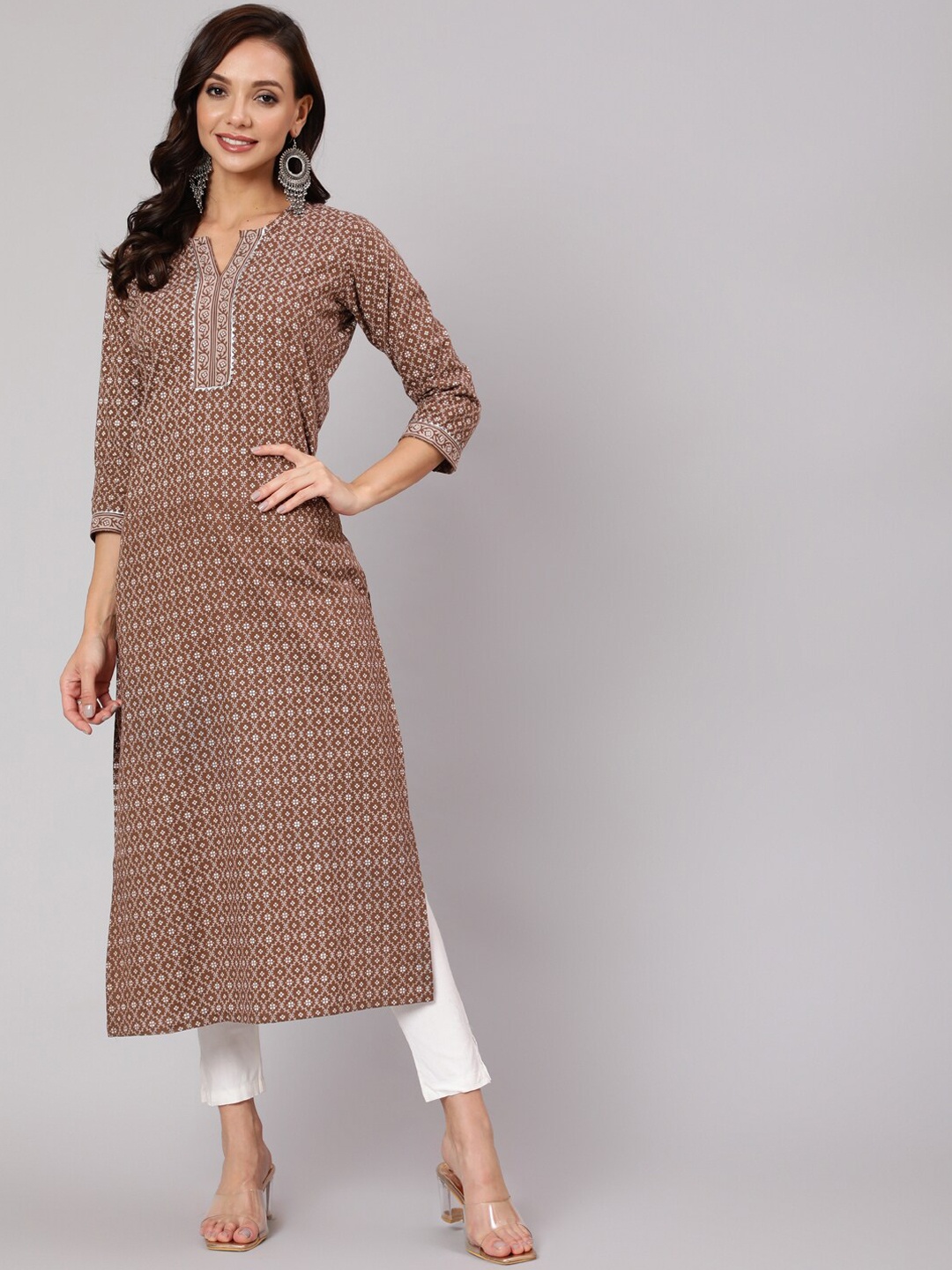 

AASI - HOUSE OF NAYO Women Brown Ethnic Motifs Printed Cotton Kurta