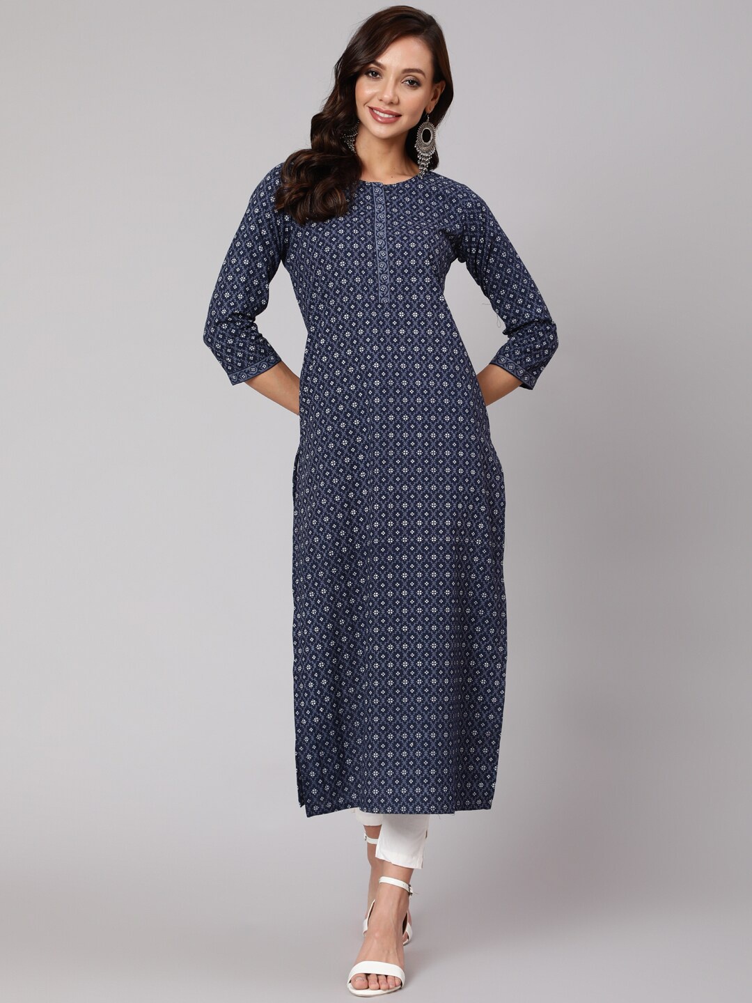 

AASI - HOUSE OF NAYO Women Blue Geometric Printed Cotton Kurta