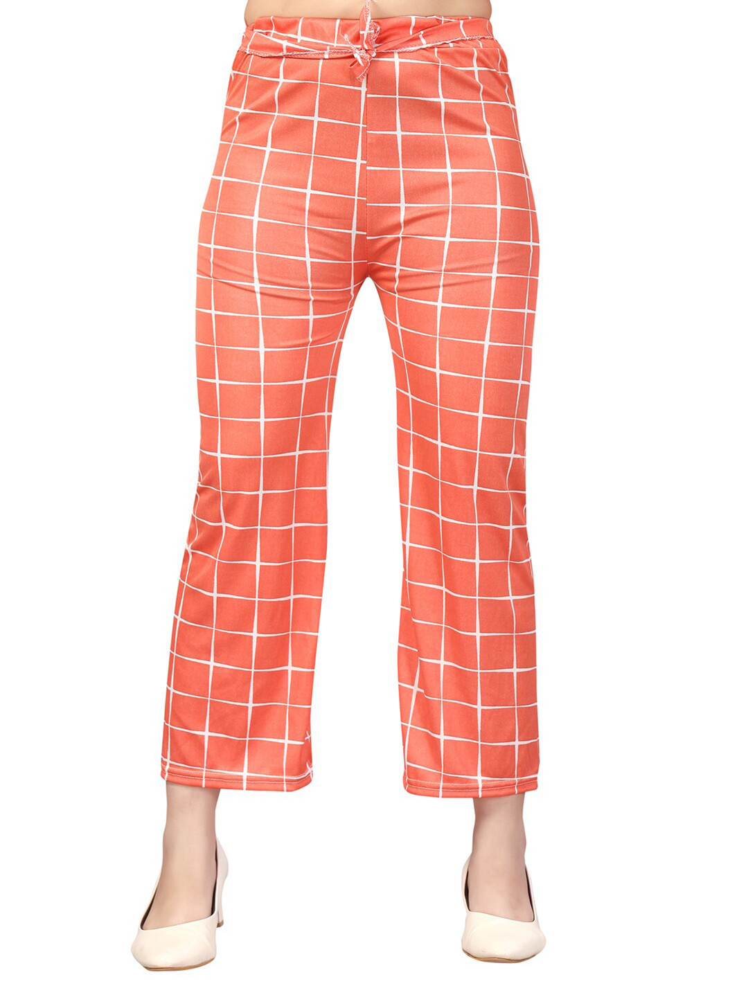 

Aarika Girls Orange & White Checked Cotton Palazzos