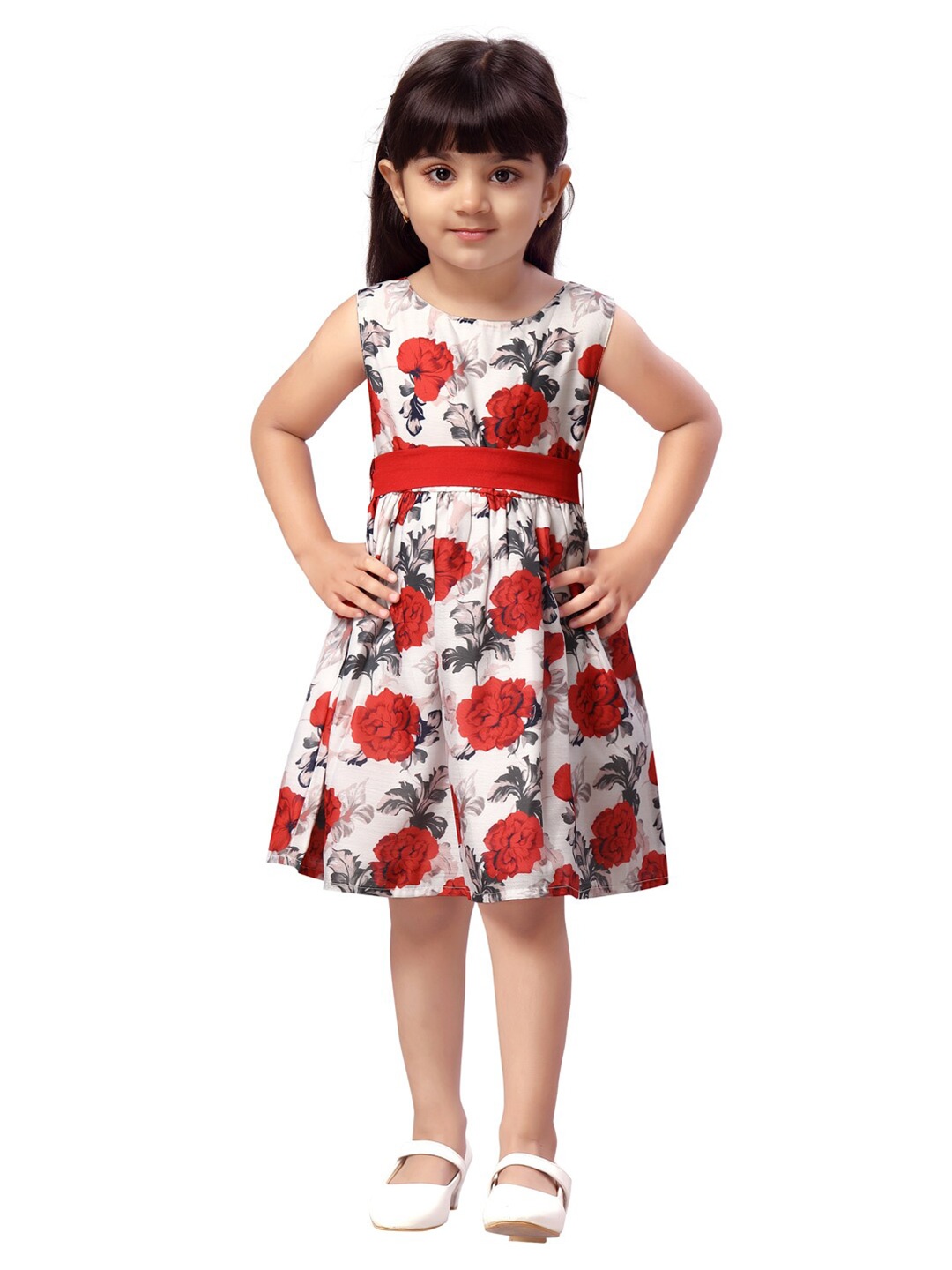 

Aarika Girls White & Red Floral Printed Dress