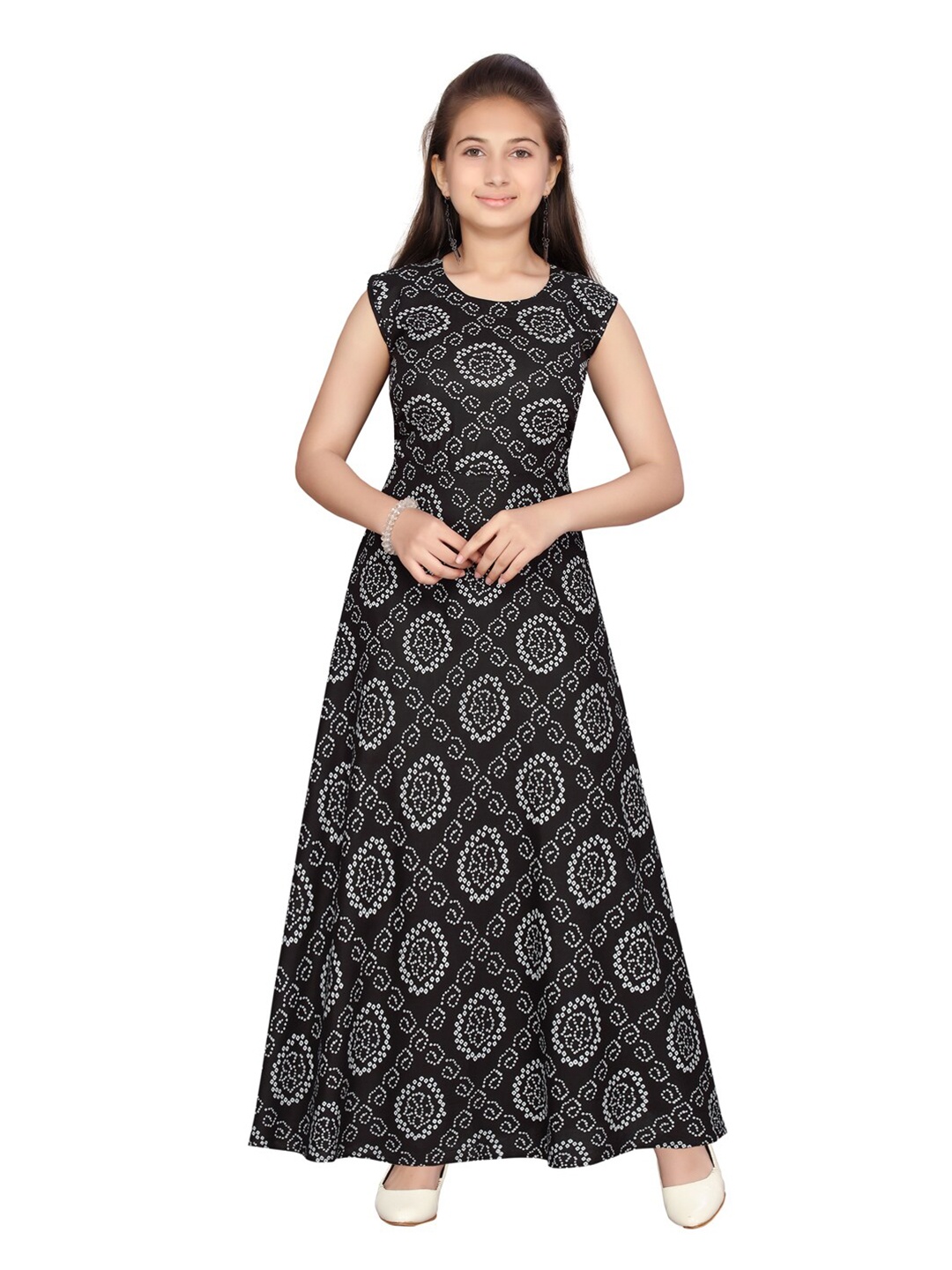 

Aarika Girls Black Ethnic Motifs Printed Cotton Maxi Dress