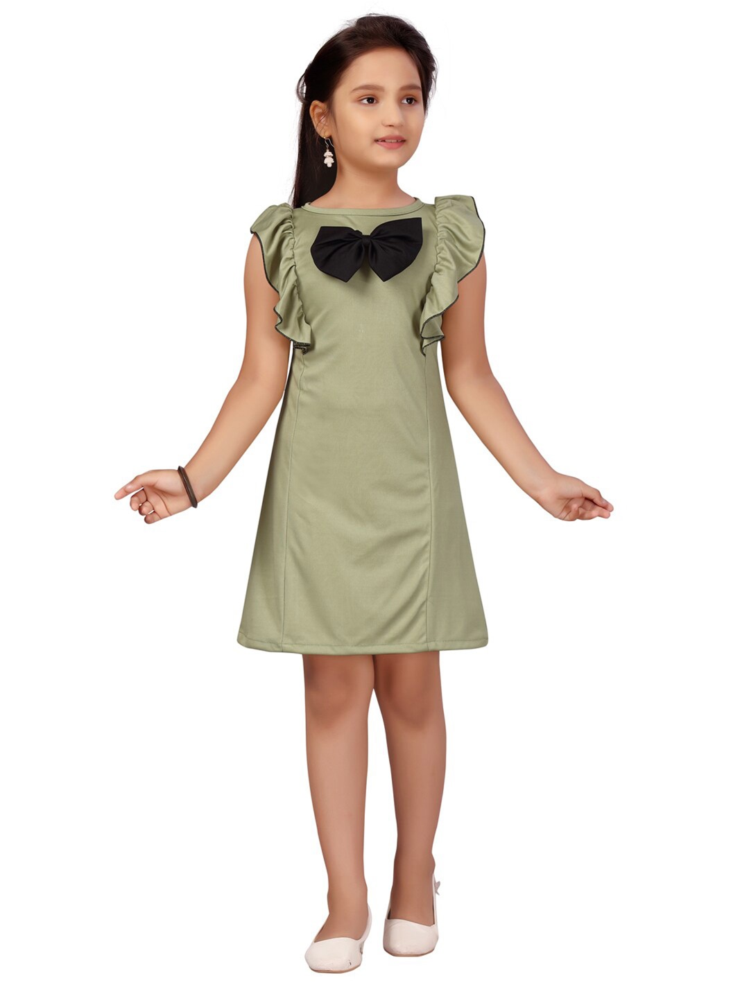 

Aarika Girls Olive Green A-Line Cotton Dress