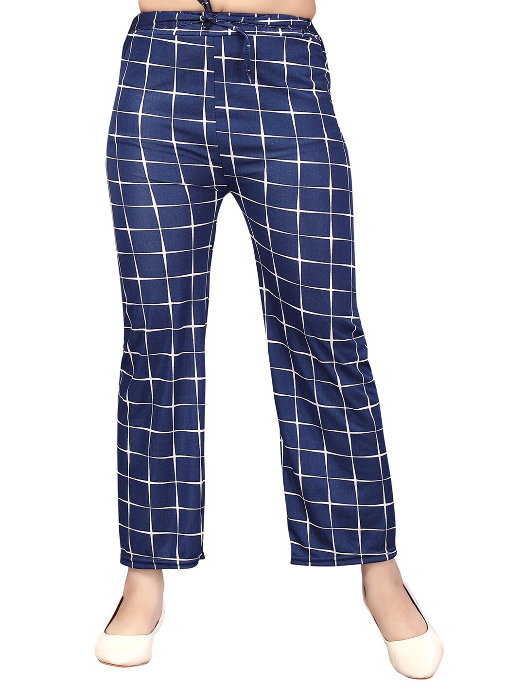 

Aarika Girls Navy Blue & White Checked Cotton Palazzos