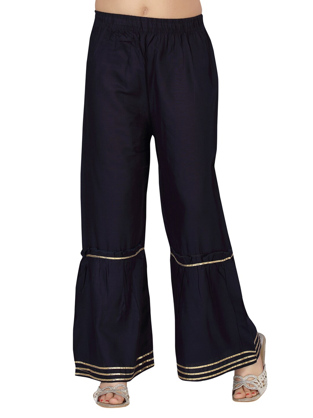 

Aarika Girls Navy Blue & Gold-Toned Solid Knitted Sharara