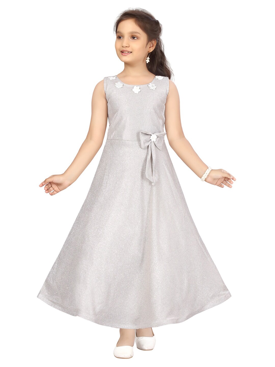 

Aarika Girls Silver-Toned Applique Net A-Line Maxi Dress