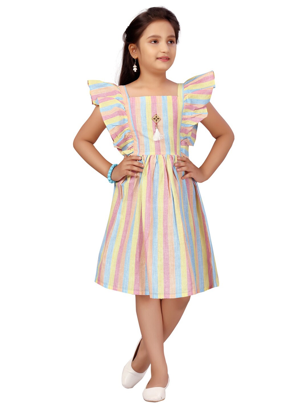 

Aarika Girls Pink & Yellow Striped Dress