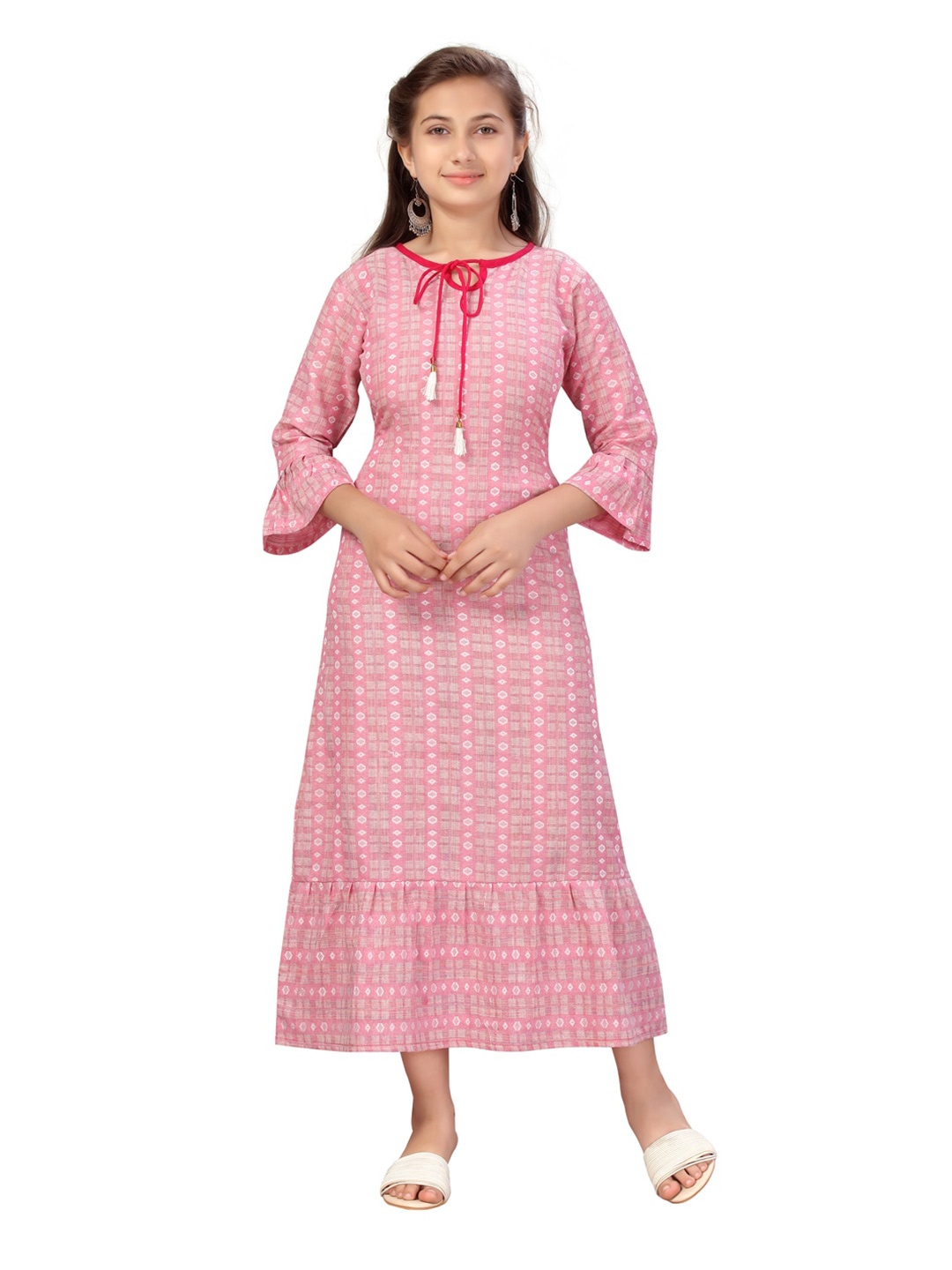 

Aarika Kids Girls Pink Checked A-Line Maxi Dress