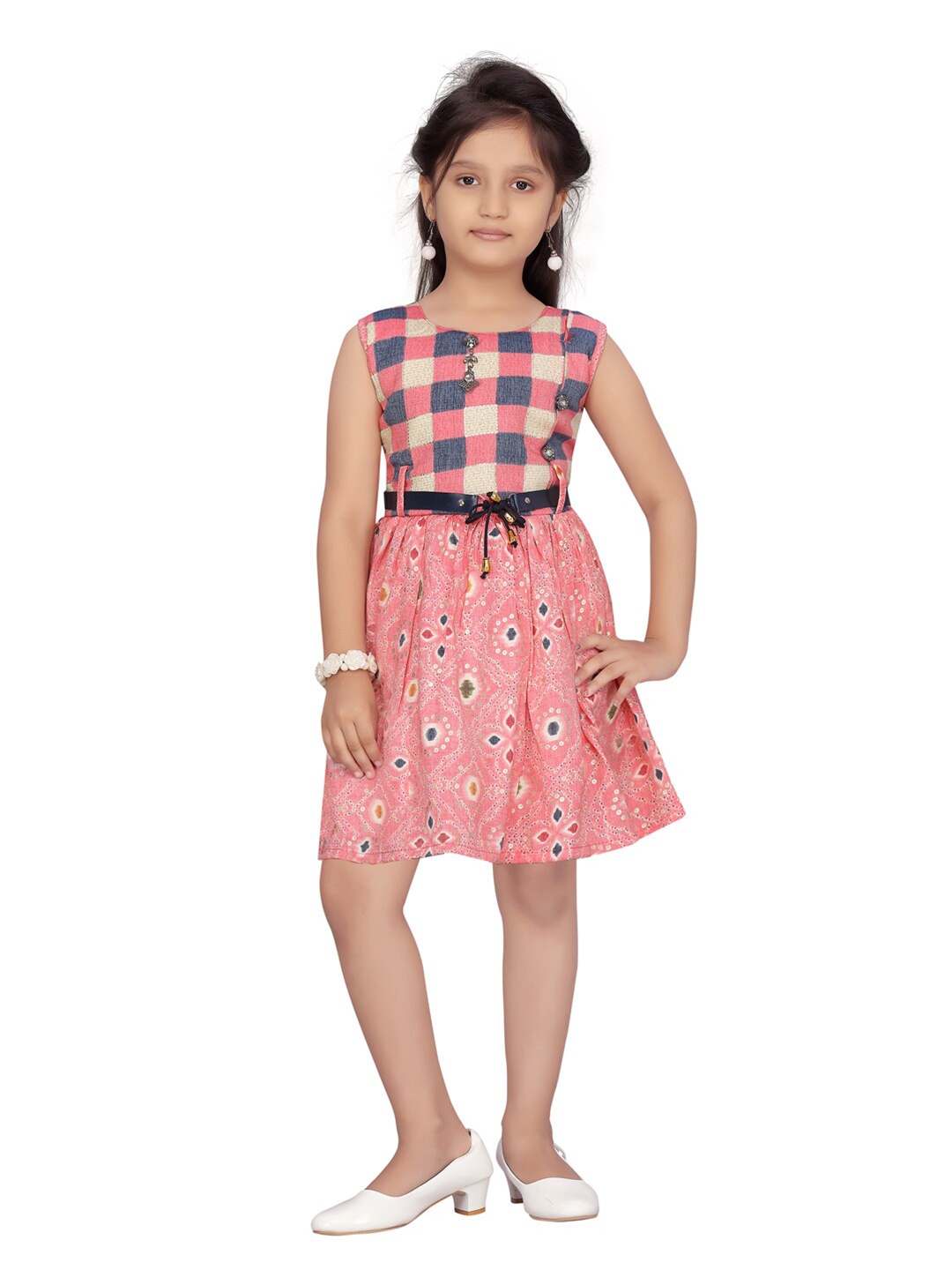 

Aarika Girls Pink Color Check Pattern Dress