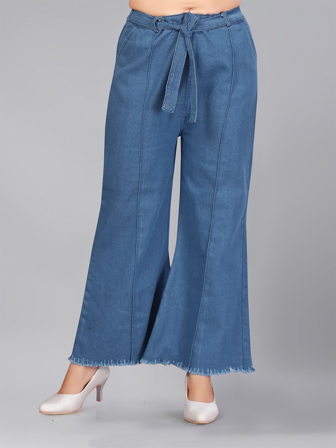 

Aarika Girls Blue Flared Frayed Cotton Denim Bootcut Trousers