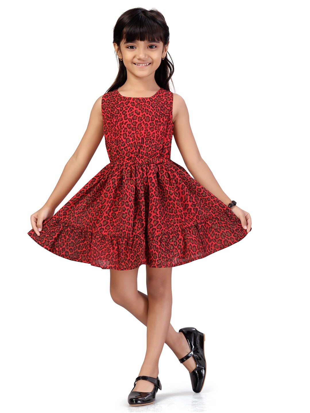 

Aarika Kids Girls Red Animal Skin Design Printed Fit & Flare dress