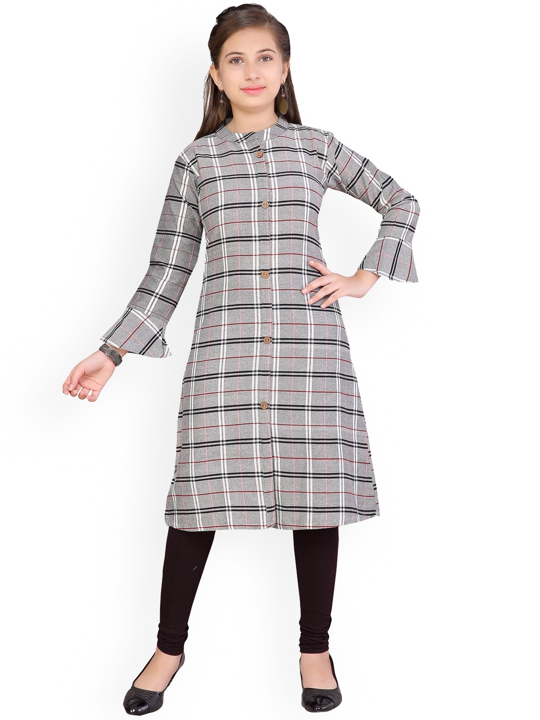 

Aarika Grey Checked Thread Work Kurta